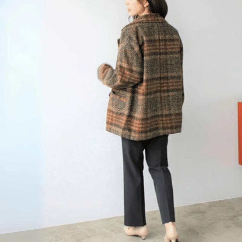 【未使用】tweed plaid middle coat Sサイズ Menswear England Plaid Blazer: High-Quality Business Casual