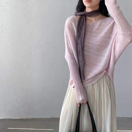sheer wide neck rib knit pullover　MA1770