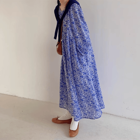 blue floral long dress　MA1460