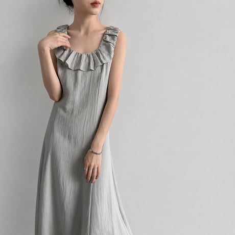 ruffle collar sleeveless a-line long one piece/2color　MA1986