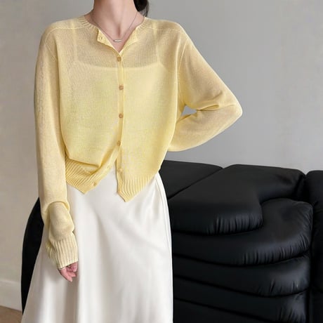 sheer round neck knit cardigan　MA1872