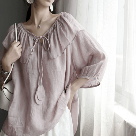 frill collar linen like blouse　MA1943