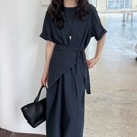 waist belt wrap design long onepiece　MA1982