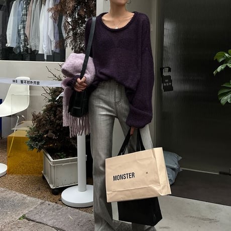 wide neck knit pullover　MA1319