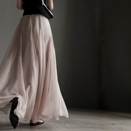 sheer drawstring long flare skirt　MA1950