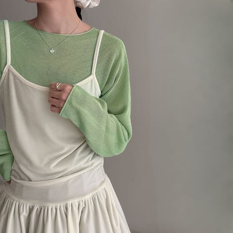 sheer roll hem knit long sleeve top　MA1869
