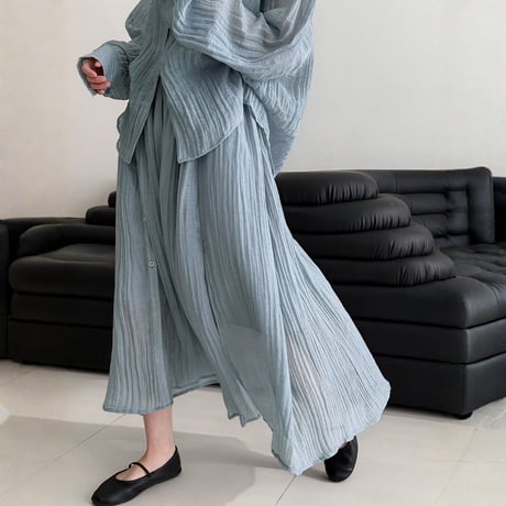 sheer texture loose blouse and skirt set　MA1861