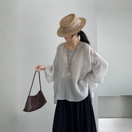 sheer wide sleeve pocket blouse　MA1978