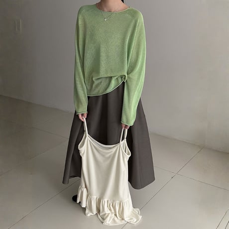 sheer roll hem knit long sleeve top　MA1869