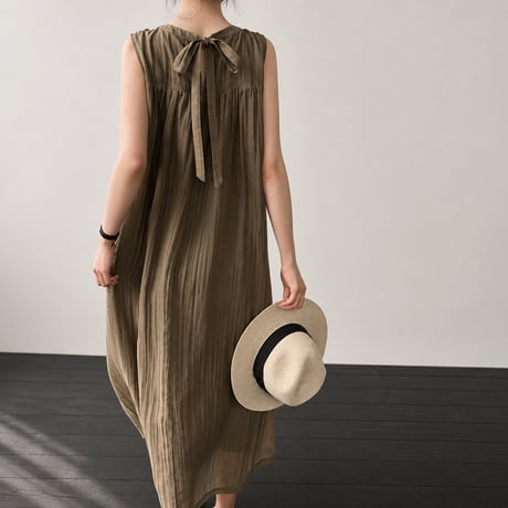 back ribbon sleeveless long one piece/2color　MA1985