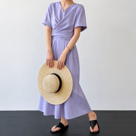 v neck cache coeur waist ribbon long one piece/2color　MA1992