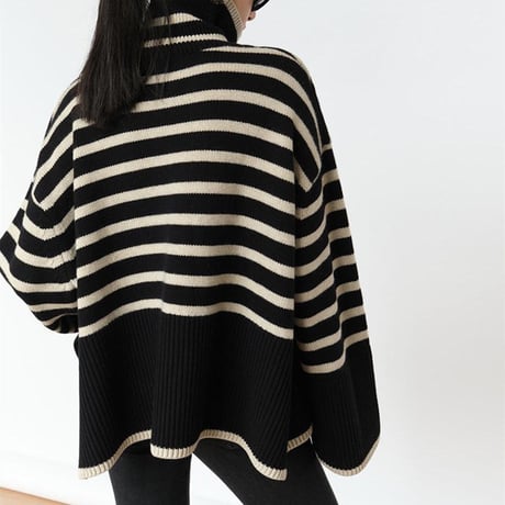 high neck slit striped knit　MA1338