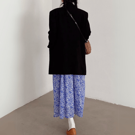 blue floral long dress　MA1460