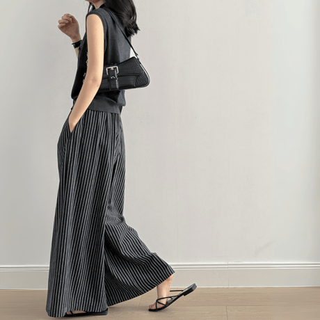 linen blend stripe widepants　MA1578