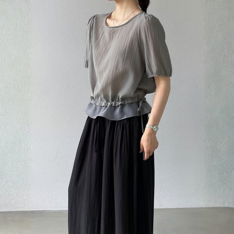 sheer layered drawstring puff sleeve blouse　MA1976