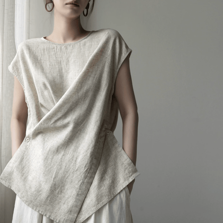 linen asymmetrical layered tops　MA1950
