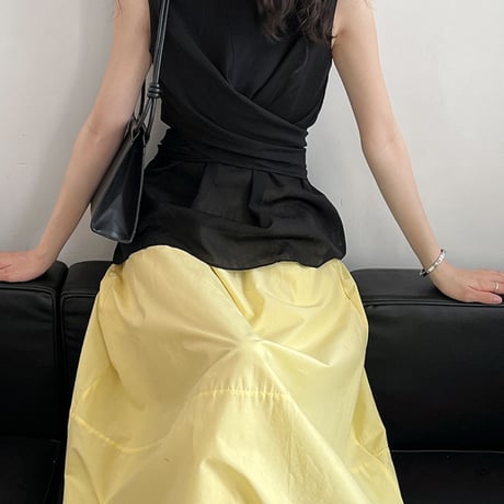 sheer waist ribbon sleeveless blouse　MA1983