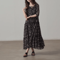 french retro floral & feminine chiffon onepiece　MA1437