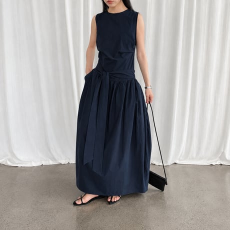 sleeveless waist ribbon gather one piece/3color　MA1993