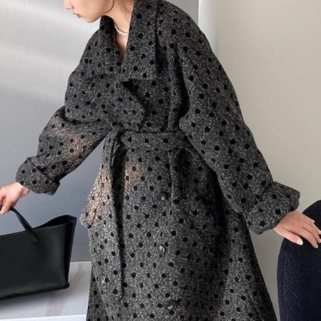 dot gray long coat　MA1332