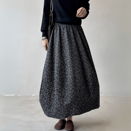 retro leopard flare midi skirt　MA1601