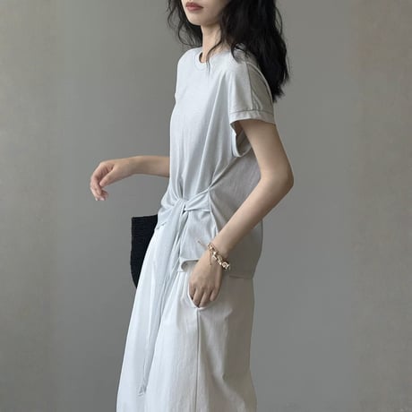 side ribbon french sleeve tops　MA1974