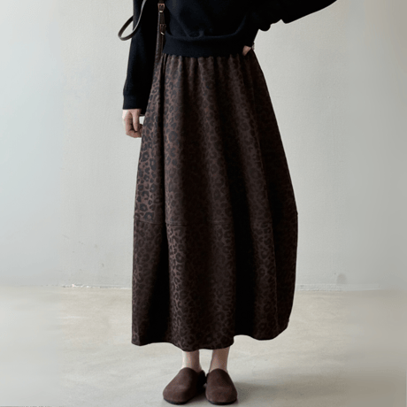 retro leopard flare midi skirt　MA1601