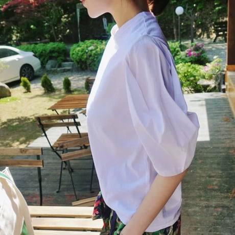 white lantern sleeve round neck t　MA1958