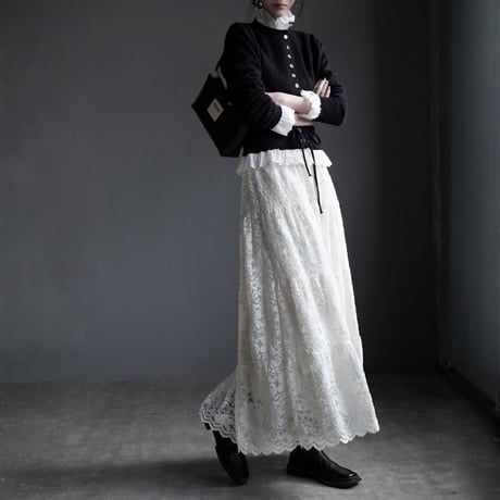 lace layered drawstring knit cardigan　MA1830