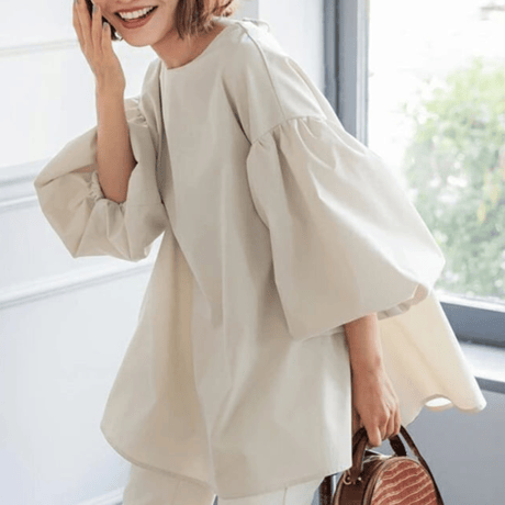 puff-sleeve back-ribbon feminine blouse　MA1644