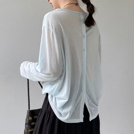 back button sheer long sleeve tops　MA1977
