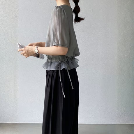 sheer layered drawstring puff sleeve blouse　MA1976