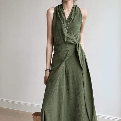 fluid drape vneck dress　MA1566