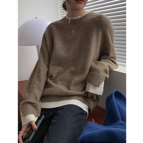 【即納】faux layered knit tops　MA1306