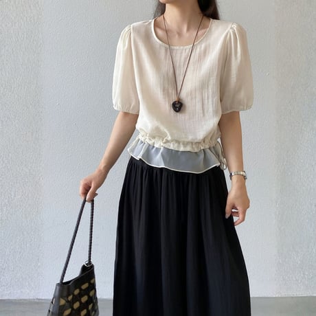 sheer layered drawstring puff sleeve blouse　MA1976
