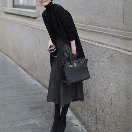 herringbone flare midi skirt　MA1815