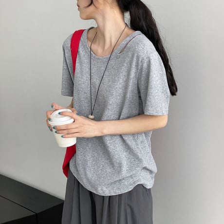 shoulder cutout sheer t shirt　MA1975