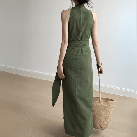 fluid drape vneck dress　MA1566