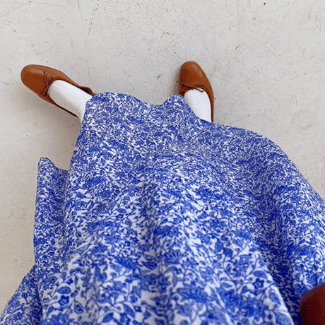 blue floral long dress　MA1460