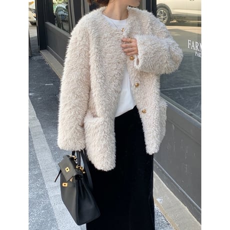no collar faux fur coat　MA1360