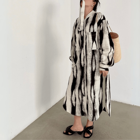abstract print long shirt onepiece　MA1451
