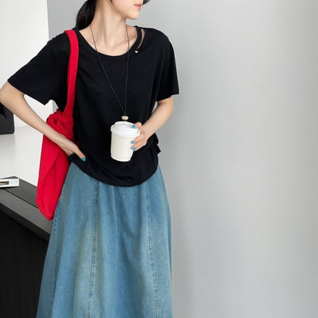 shoulder cutout sheer t shirt　MA1975