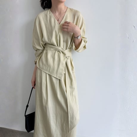 linenlike cachecoeur tops straight skirt setup　MA1961