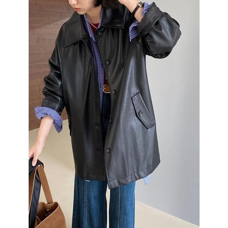 faux leather waste ribbon jacket　MA1155