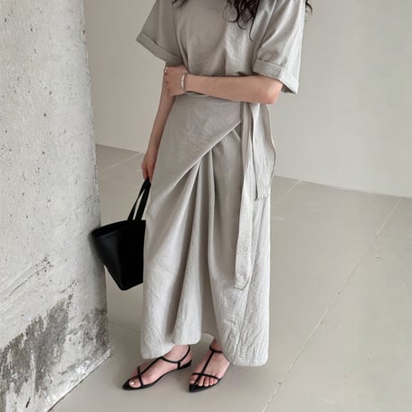 waist belt wrap design long onepiece　MA1982