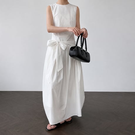 sleeveless waist ribbon gather one piece/3color　MA1993