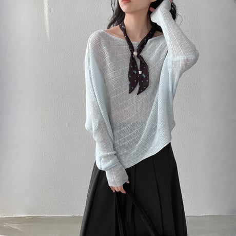sheer wide neck rib knit pullover　MA1770