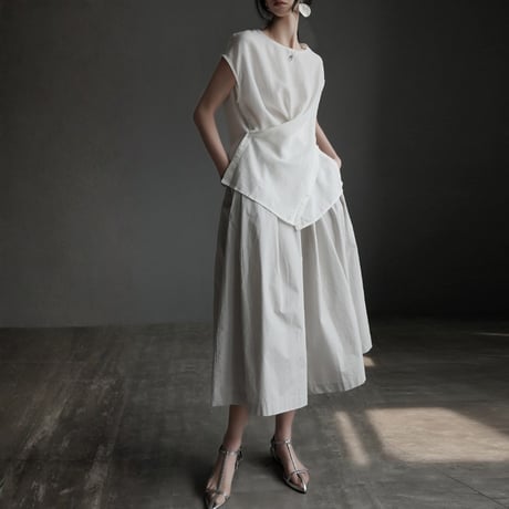 cotton tuck wide culotte pants　MA1949