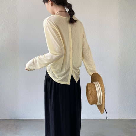 back button sheer long sleeve tops　MA1977