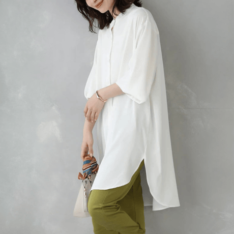 side-slit puff sleeve shirt dress　MA1642